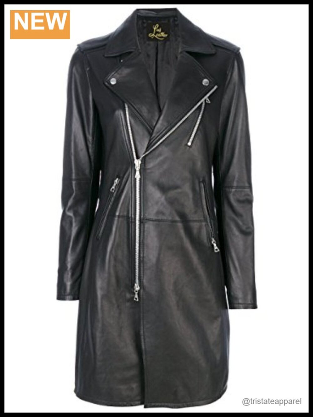 Genuine Lambskin Leather Asymmetrical Zip Motorcycle Jacket, Satin Lined,